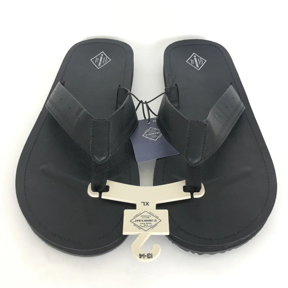 St. John’s Bay Flip-Flop Sandals Black NEW Size XL 13-14 NWT Faux Leather